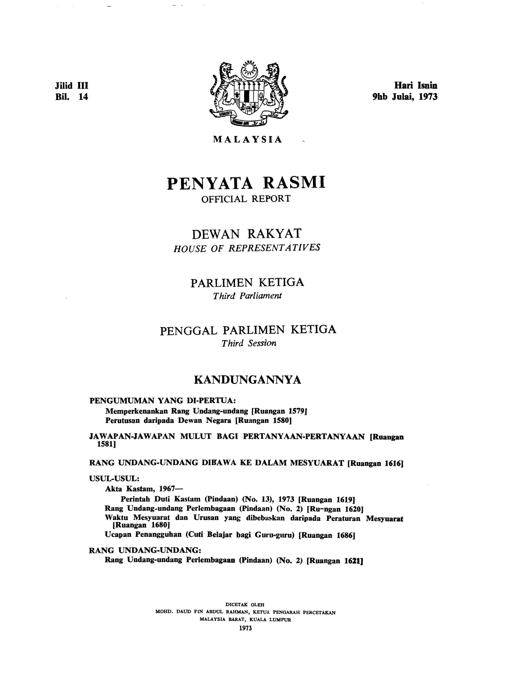 Penyata Rasmi Official Report