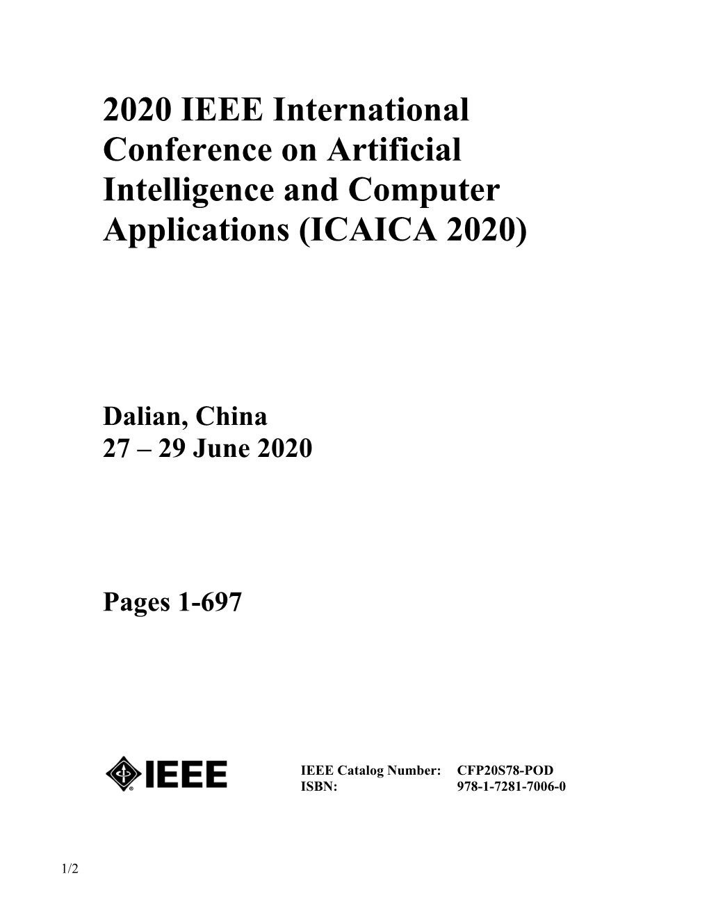 2020 IEEE International Conference on Artificial Intelligence and Computer