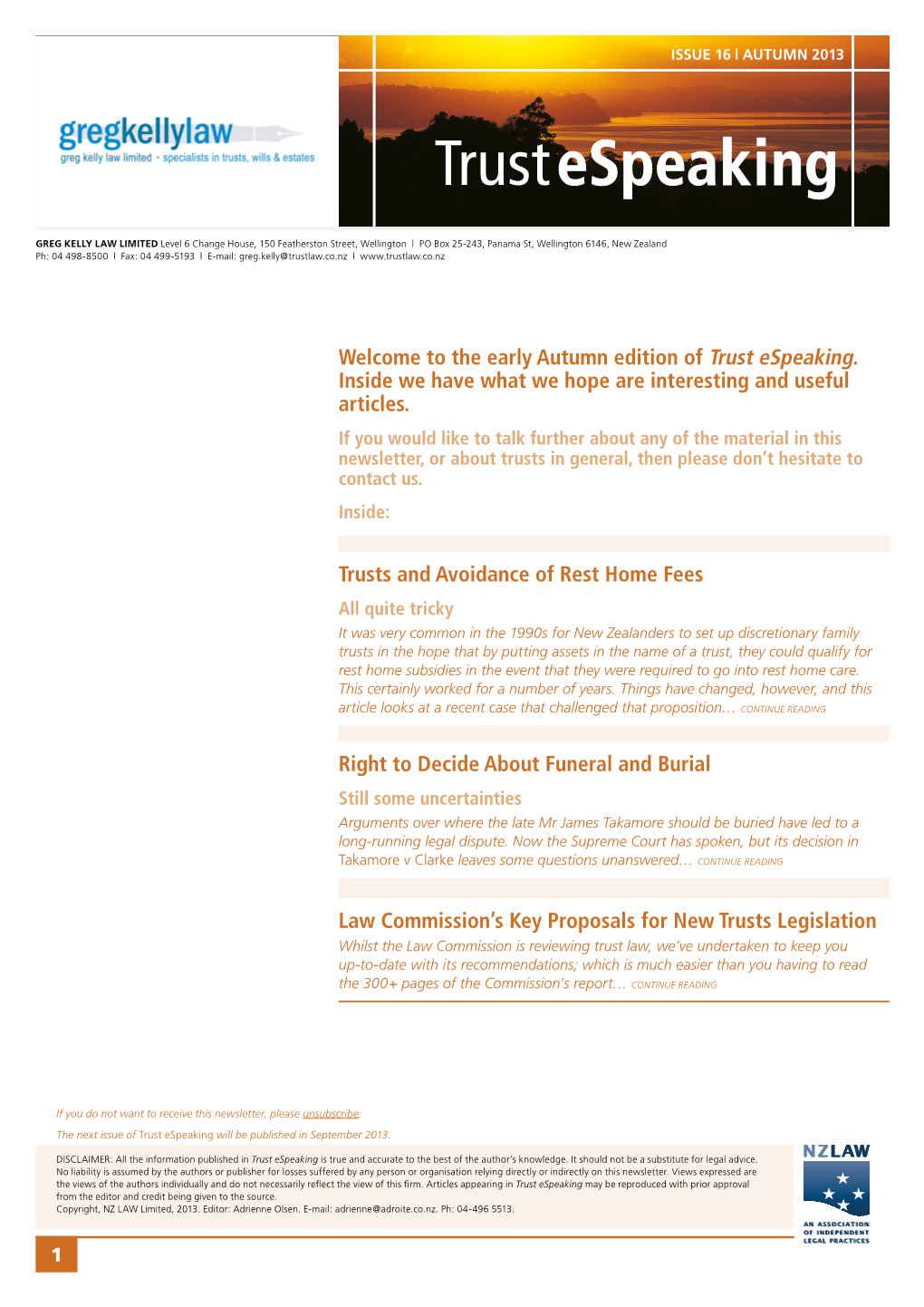 The Early Autumn Edition of Trust Espeaking. Inside We Have What We Hope Are Interesting and Useful Articles. Trusts