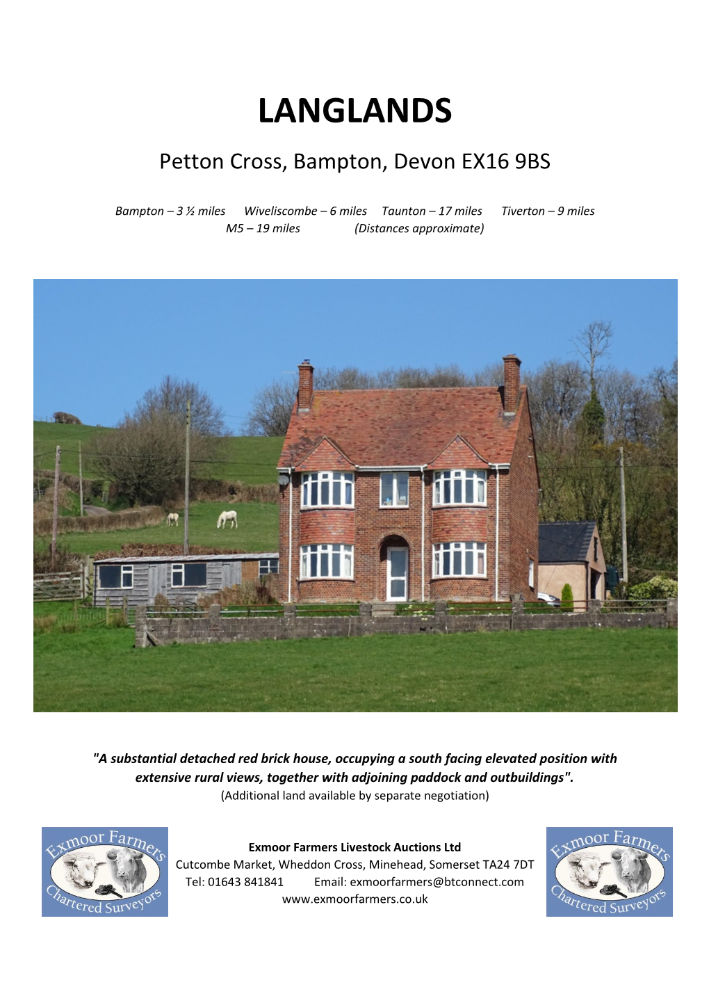 LANGLANDS Petton Cross, Bampton, Devon EX16 9BS