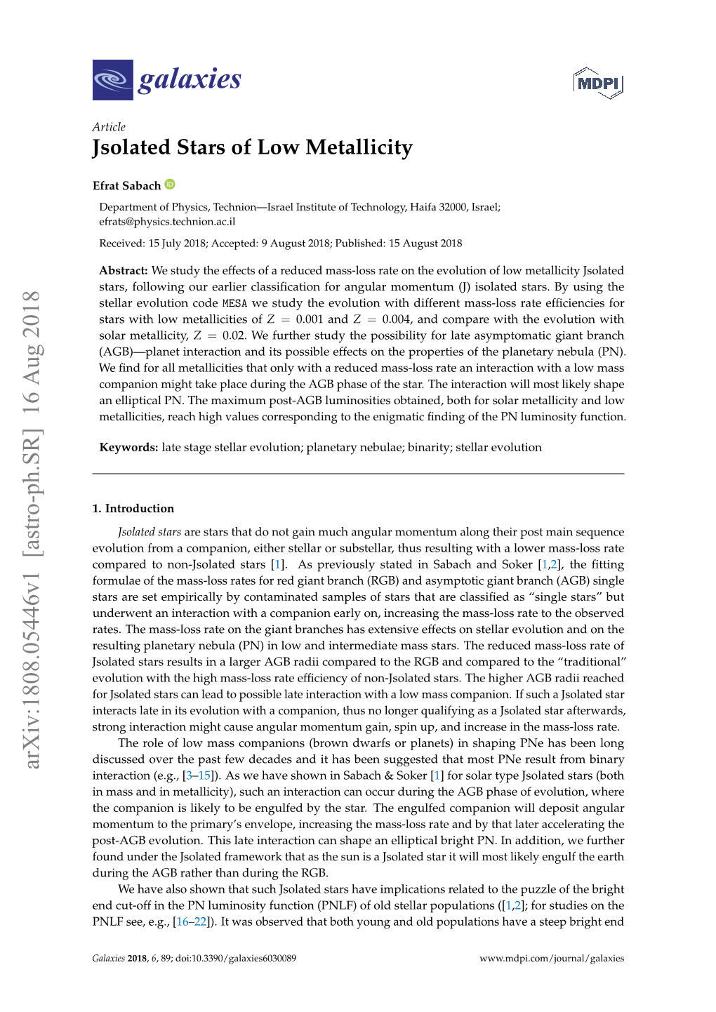 Jsolated Stars of Low Metallicity