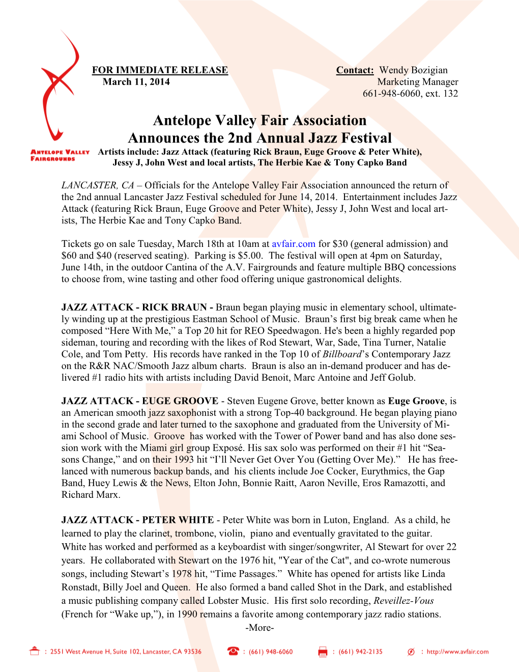 Antelope Valley Fair Association Announces the 2Nd Annual Jazz