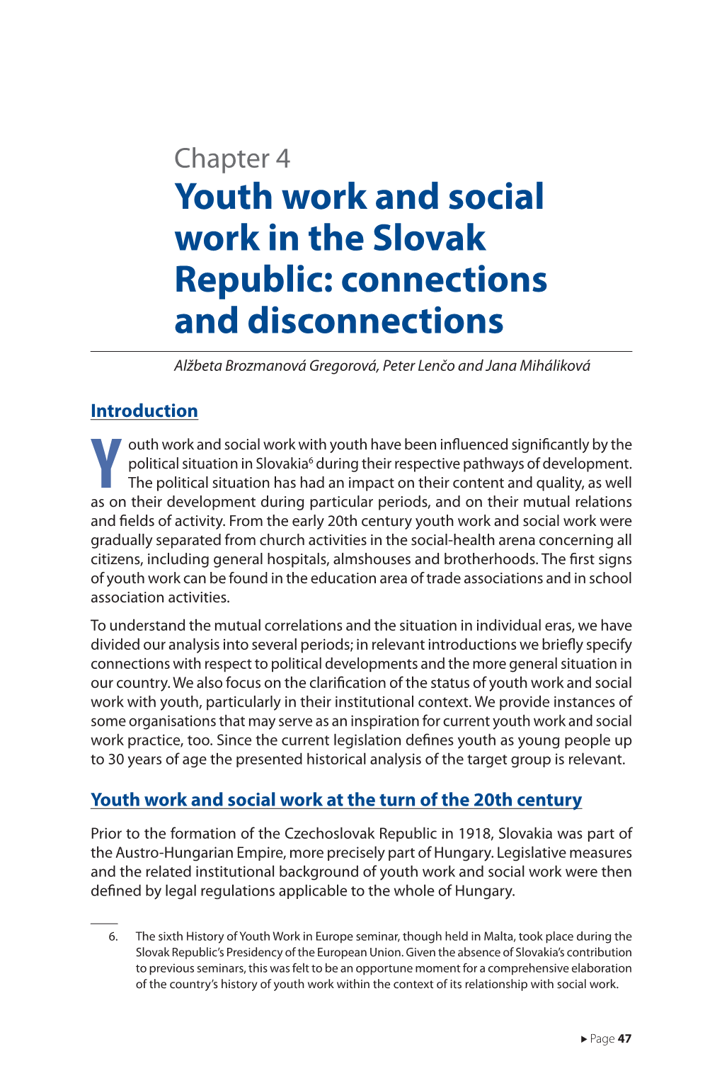 Youth Work and Social Work in the Slovak Republic: Connections and Disconnections