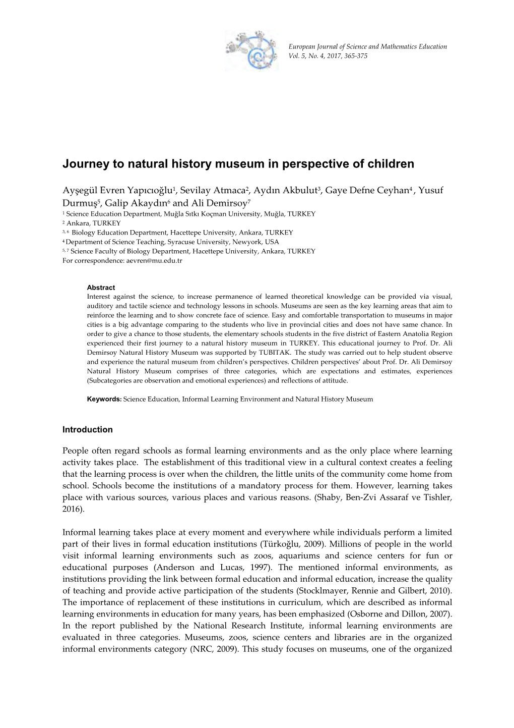 Journey to Natural History Museum in Perspective of Children