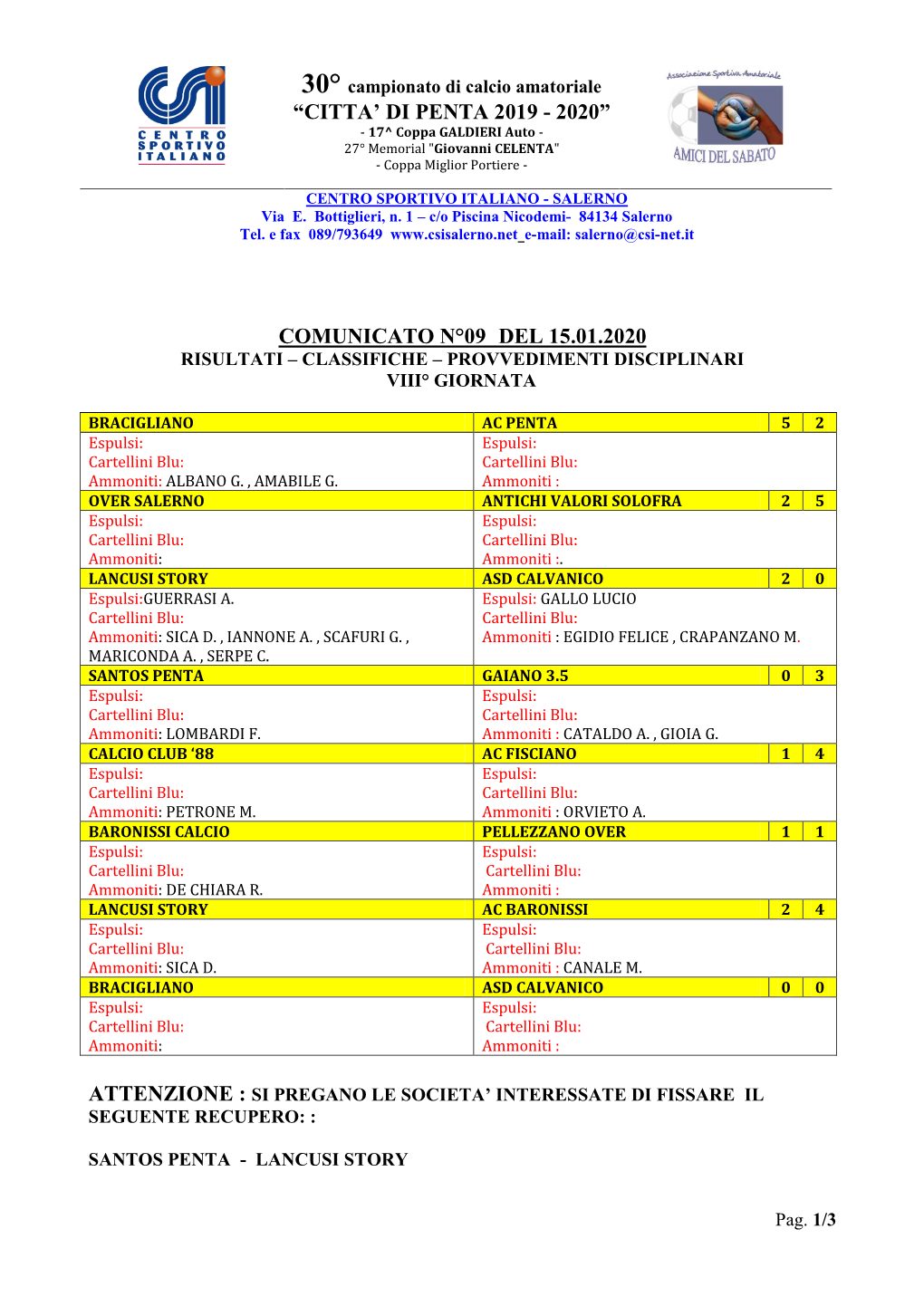 Comunicato N. 9 Penta