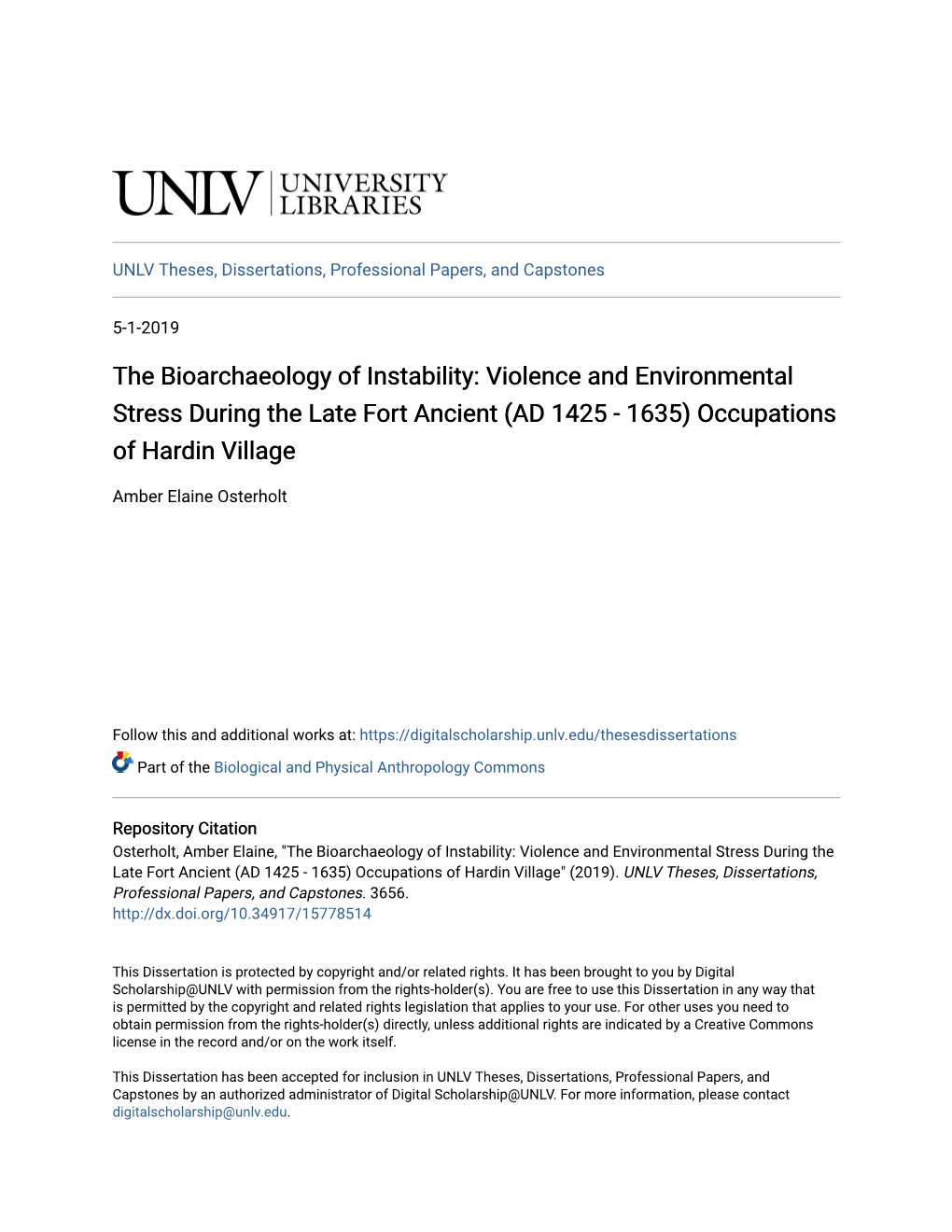 Violence and Environmental Stress During the Late Fort Ancient (AD 1425 - 1635) Occupations of Hardin Village