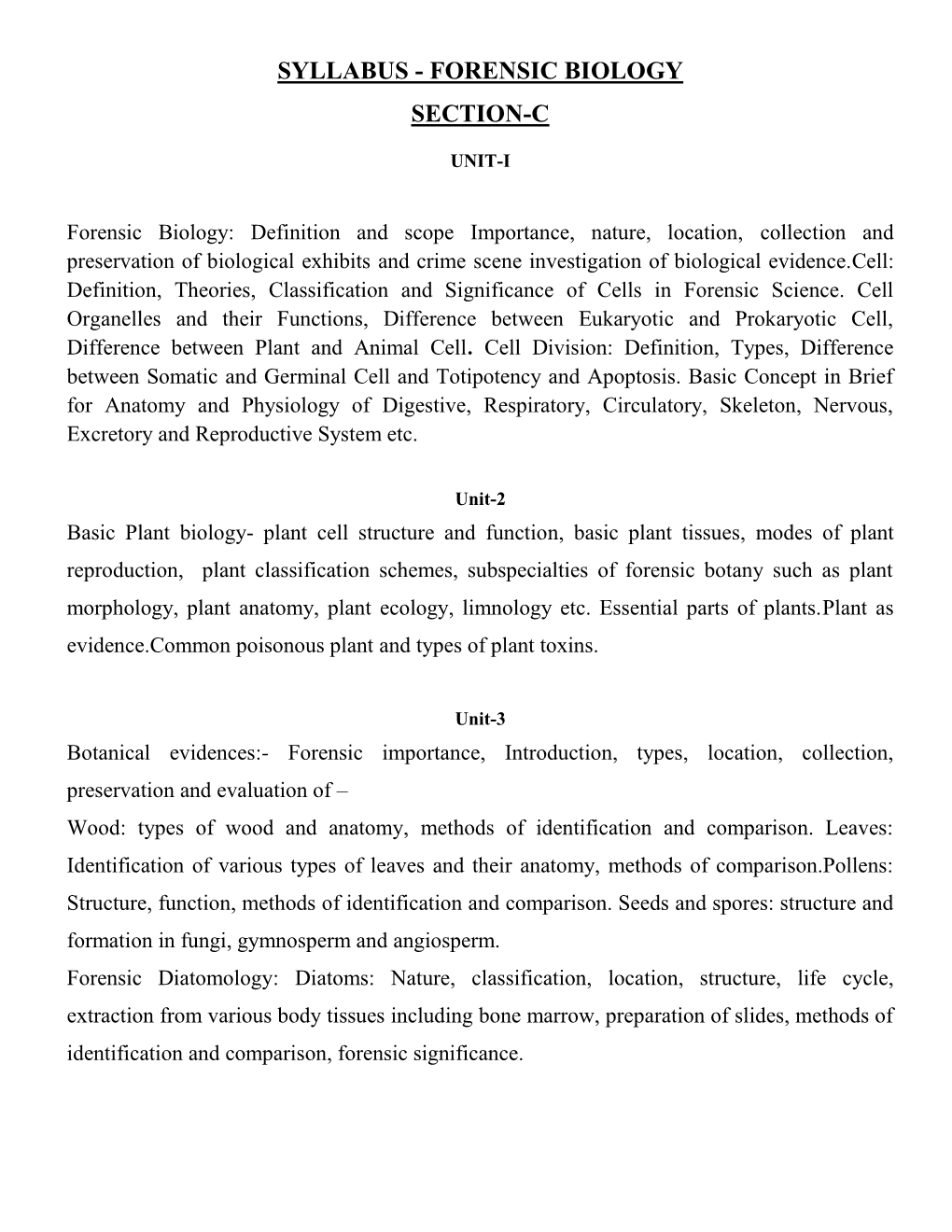 Syllabus - Forensic Biology Section-C