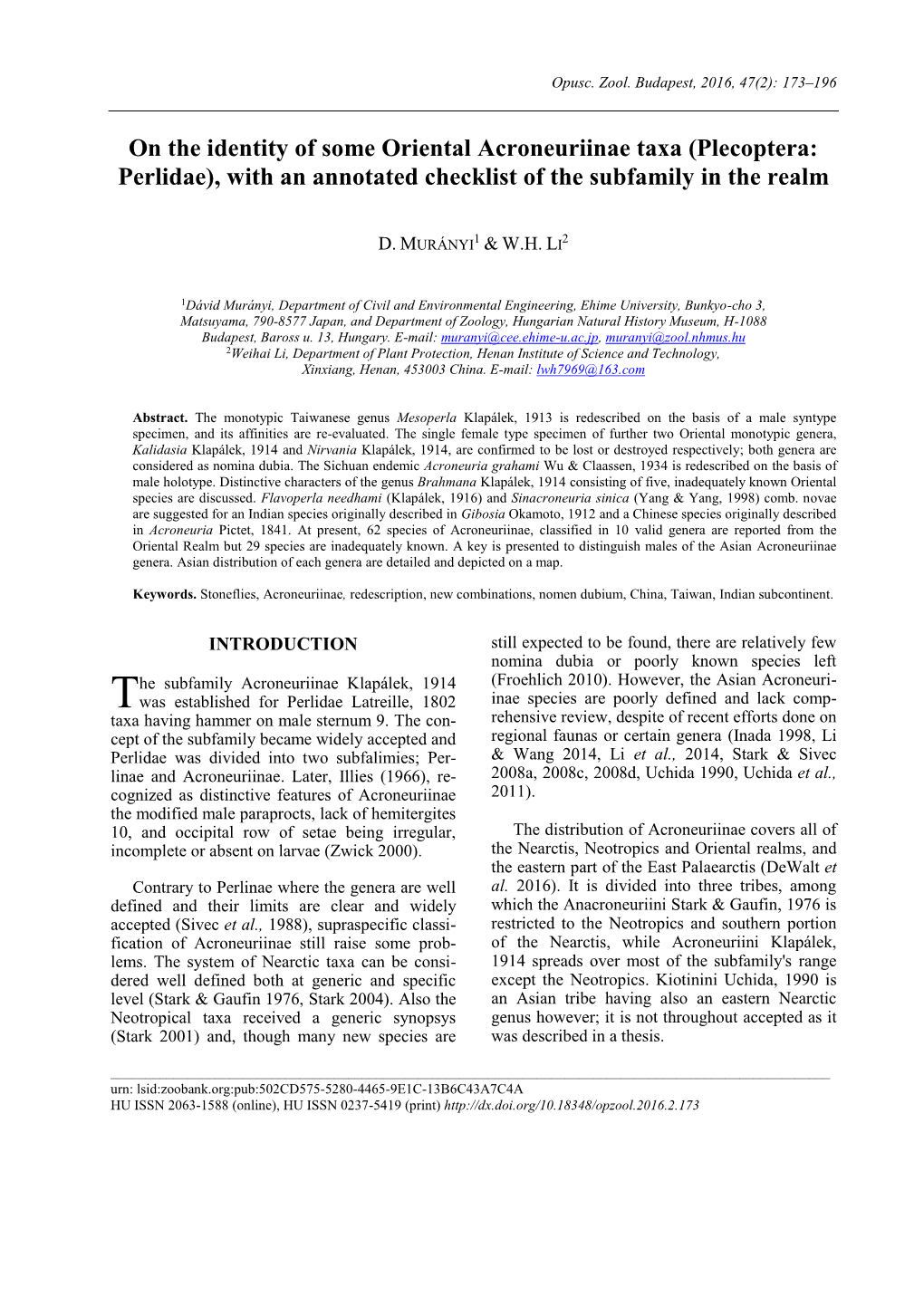 Plecoptera: Perlidae), with an Annotated Checklist of the Subfamily in the Realm