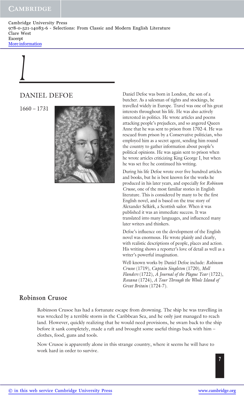 Robinson Crusoe DANIEL DEFOE