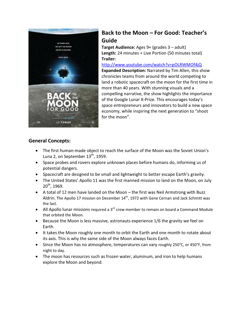 Back to the Moon – for Good: Teacher's Guide