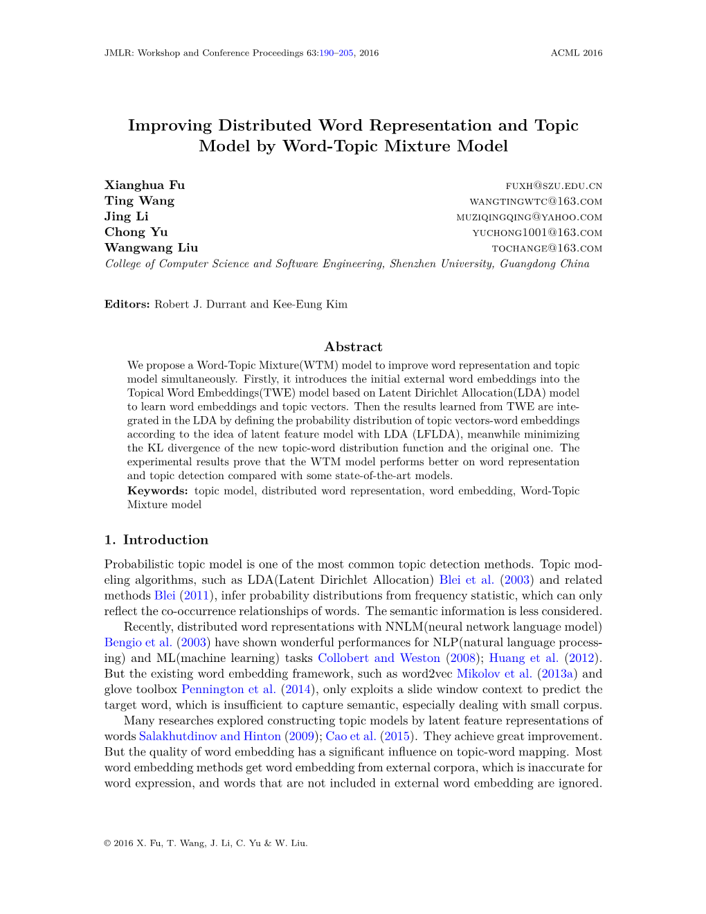 Improving Distributed Word Representation and Topic Model by Word-Topic Mixture Model