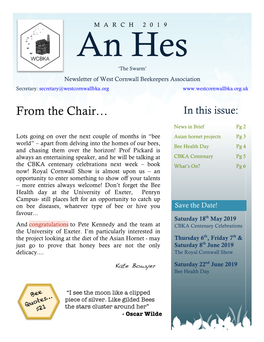 From the Chair… in This Issue