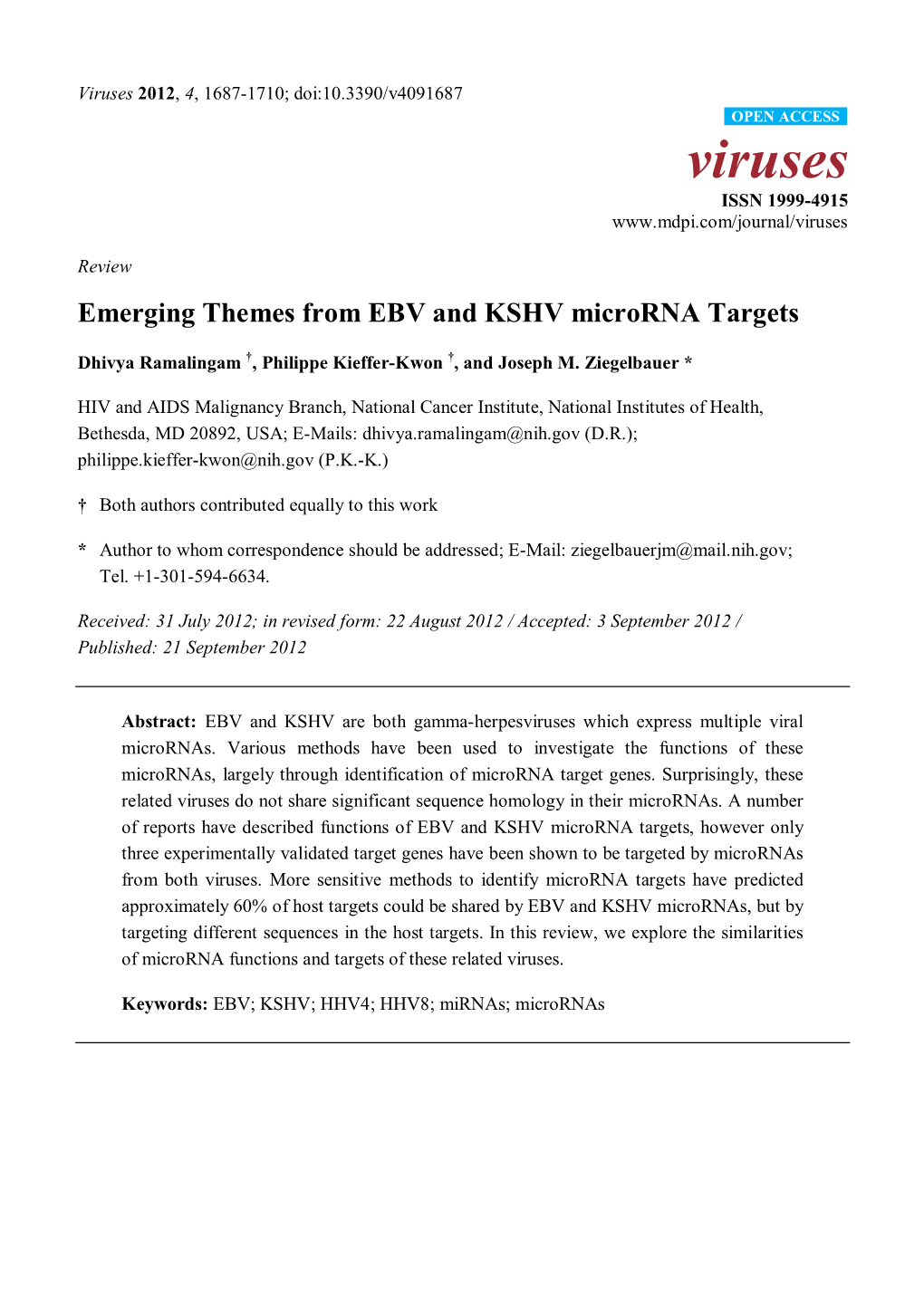 Emerging Themes from EBV and KSHV Microrna Targets