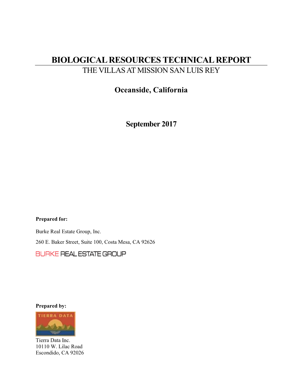 Biological Resources Technical Report the Villas at Mission San Luis Rey