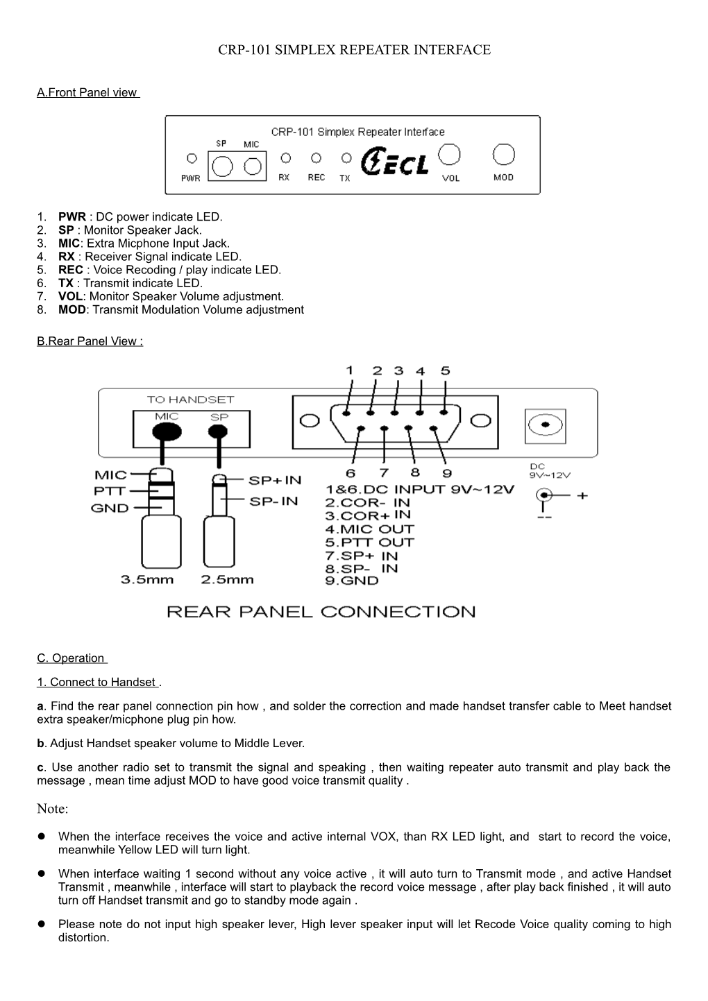 Crp-101 Simplex Repeater Interface