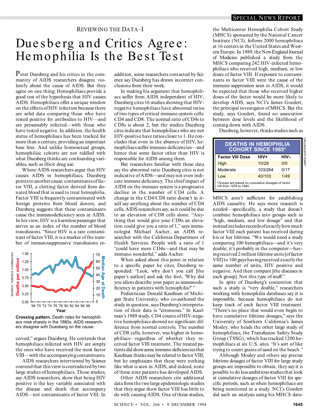 Duesberg and Critics Agree: Hemophilia Is the Best Test