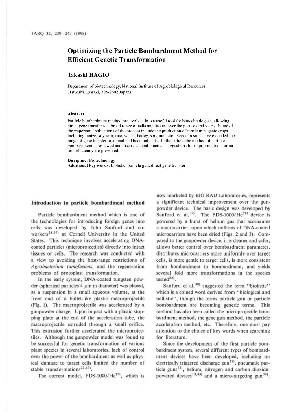 Optimizing the Particle Bombardment Method for Efficient Genetic Transformation