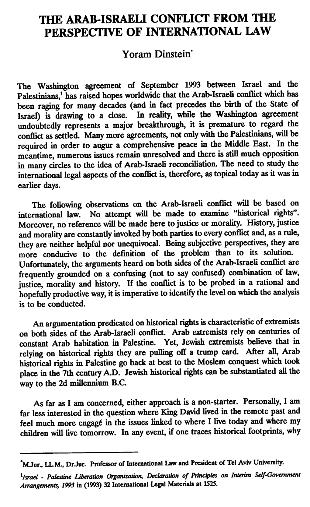 The Arab-Israeli Conflict from the Perspective of International Law