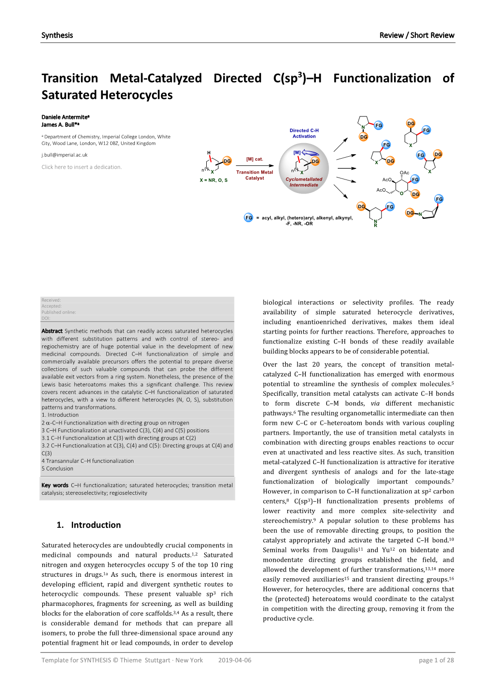 Transition Metal-Catalyzed Directed C(Sp3)–H Functionalization of Saturated Heterocycles