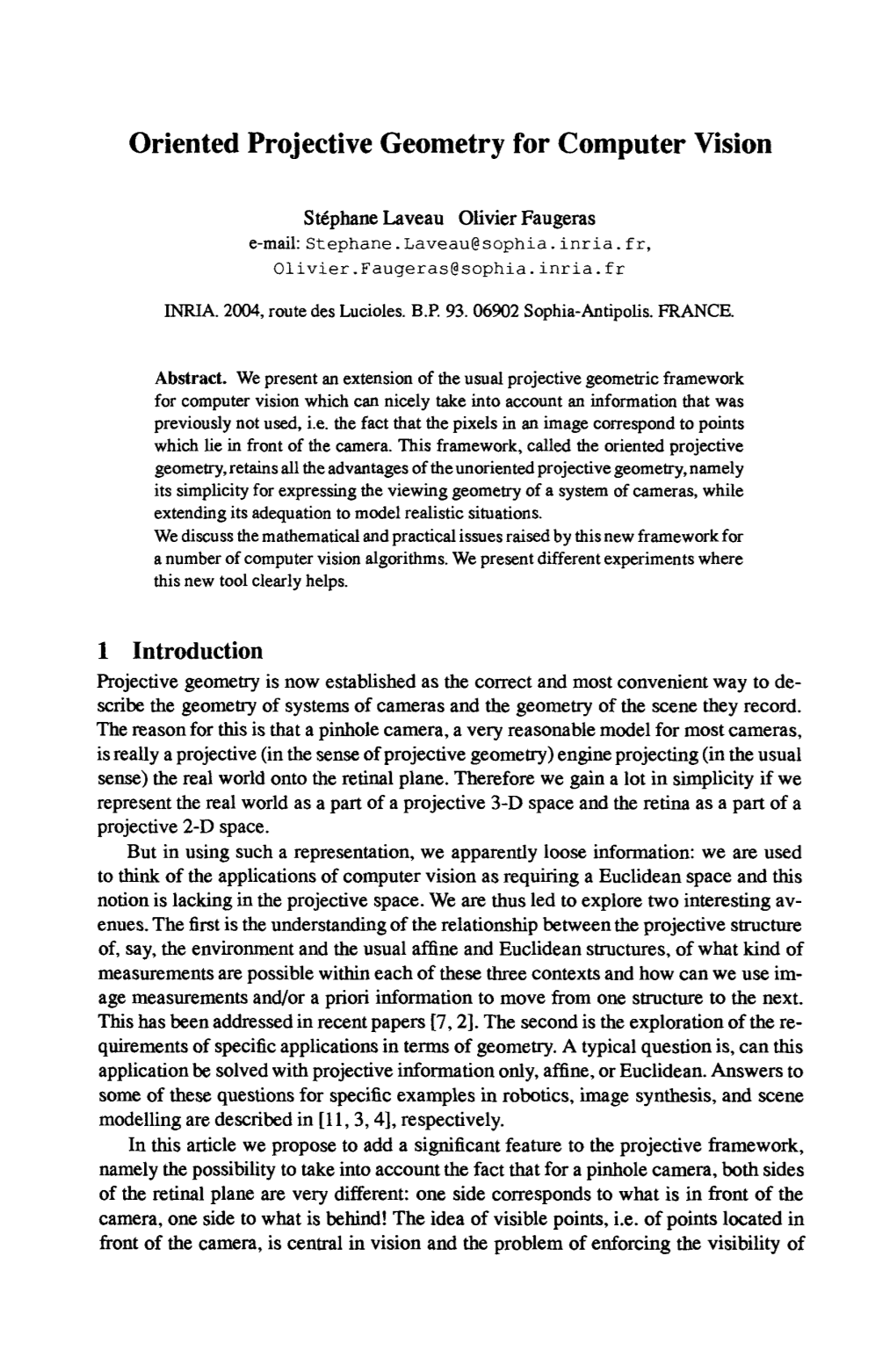 Oriented Projective Geometry for Computer Vision