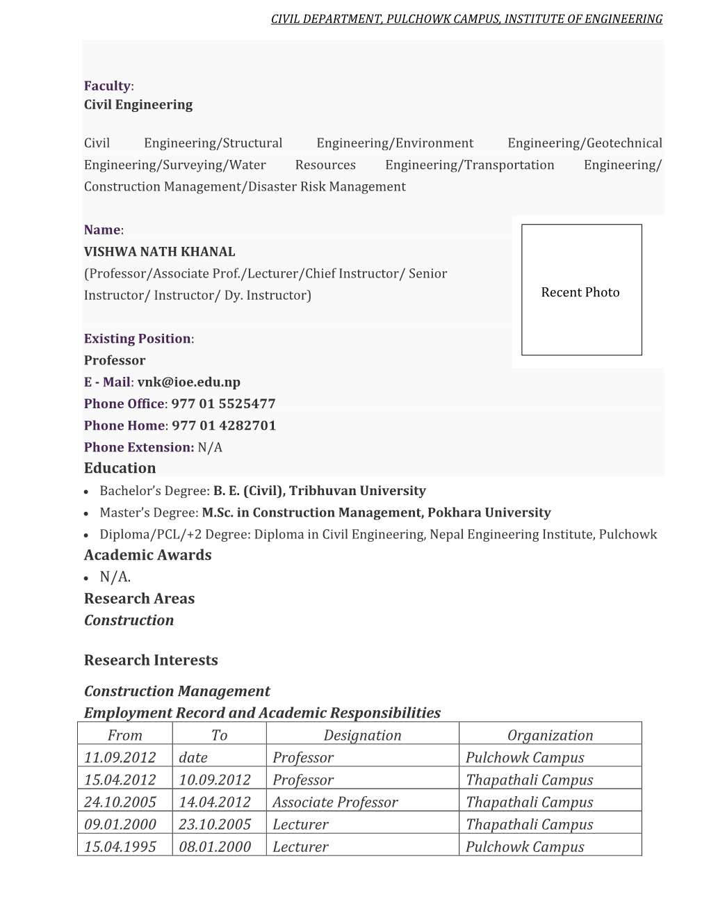 Civil Department, Pulchowk Campus, Institute of Engineering