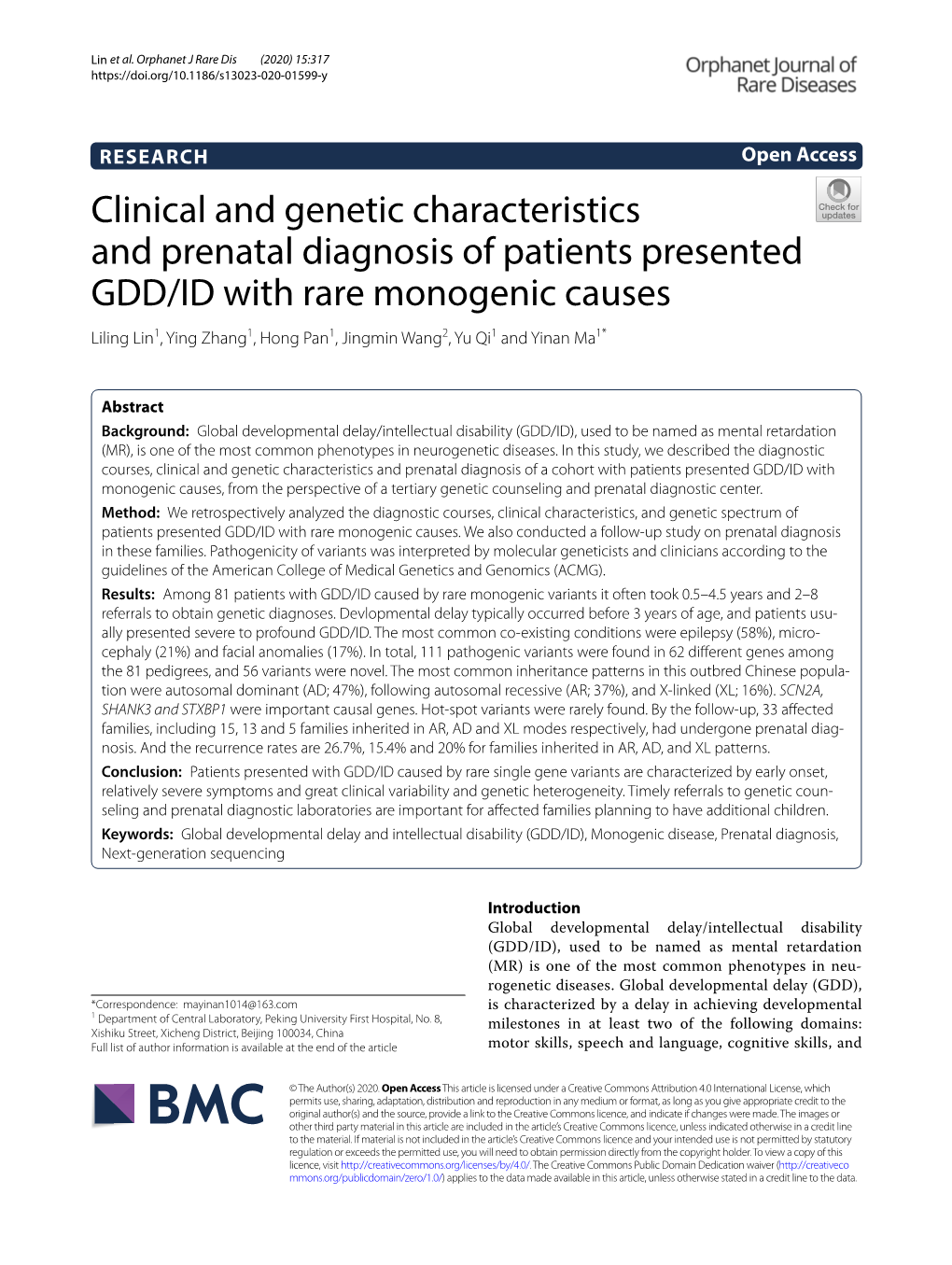 Clinical and Genetic Characteristics and Prenatal Diagnosis of Patients