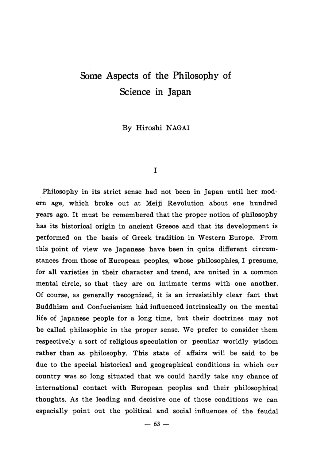 Some Aspects of the Philosophy of Science in Japan