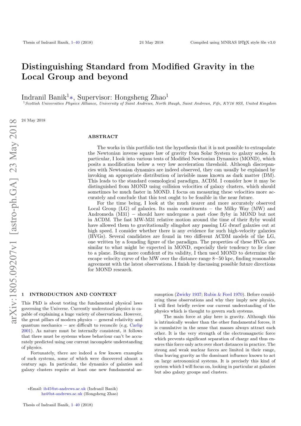 Distinguishing Standard from Modified Gravity in the Local Group And