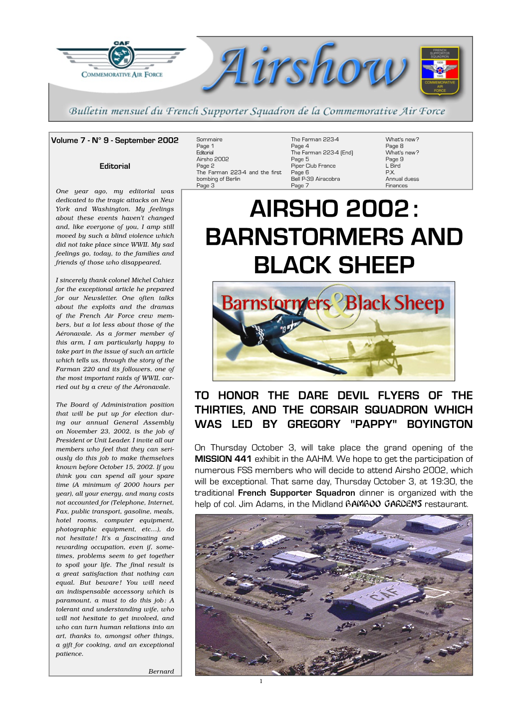 Airsho 2002 Page 5 Page 9 Editorial Page 2 Piper Club France L Bird the Farman 223-4 and the First Page 6 P.X