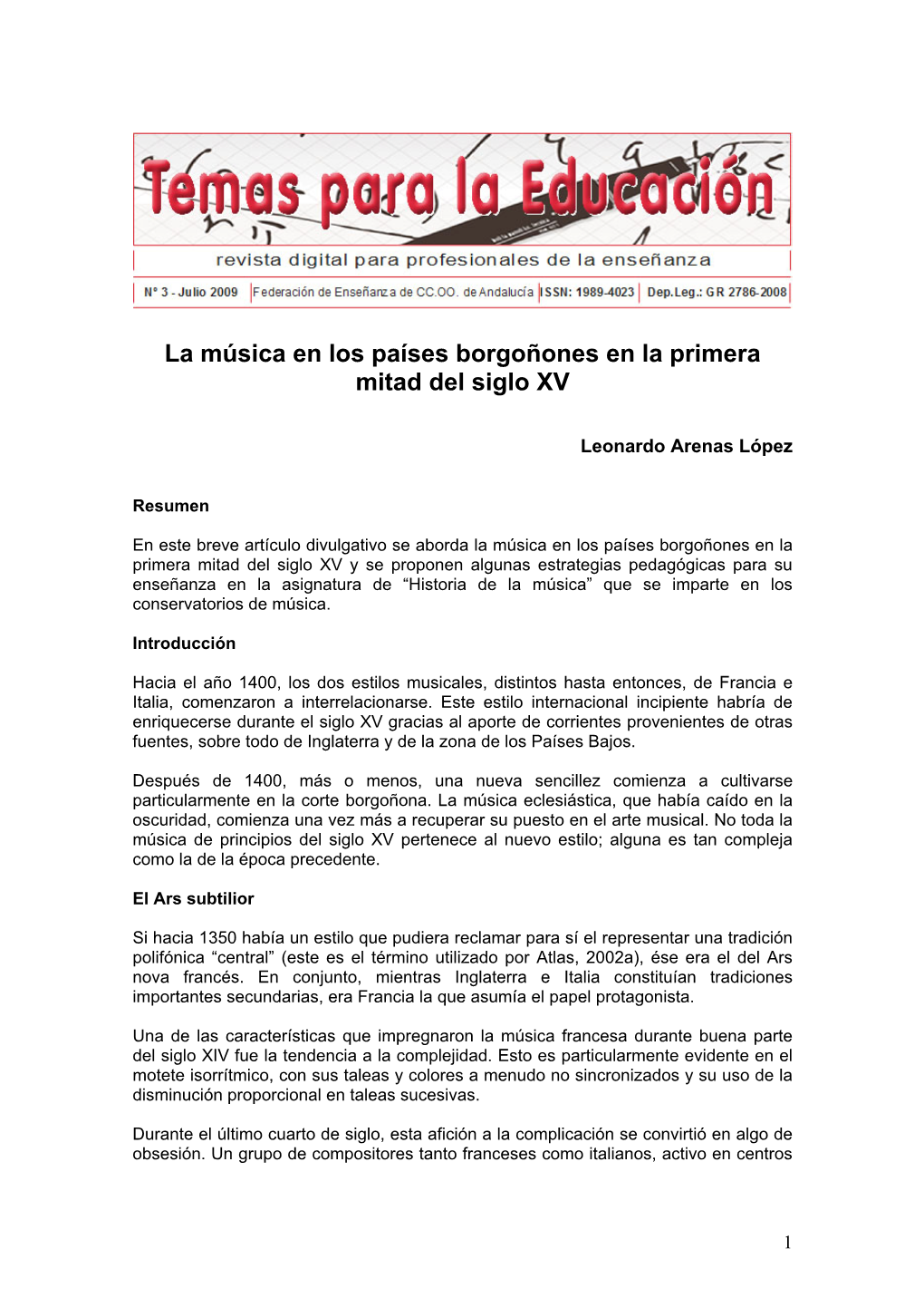 La Música En Los Países Borgoñones En La Primera Mitad Del Siglo XV