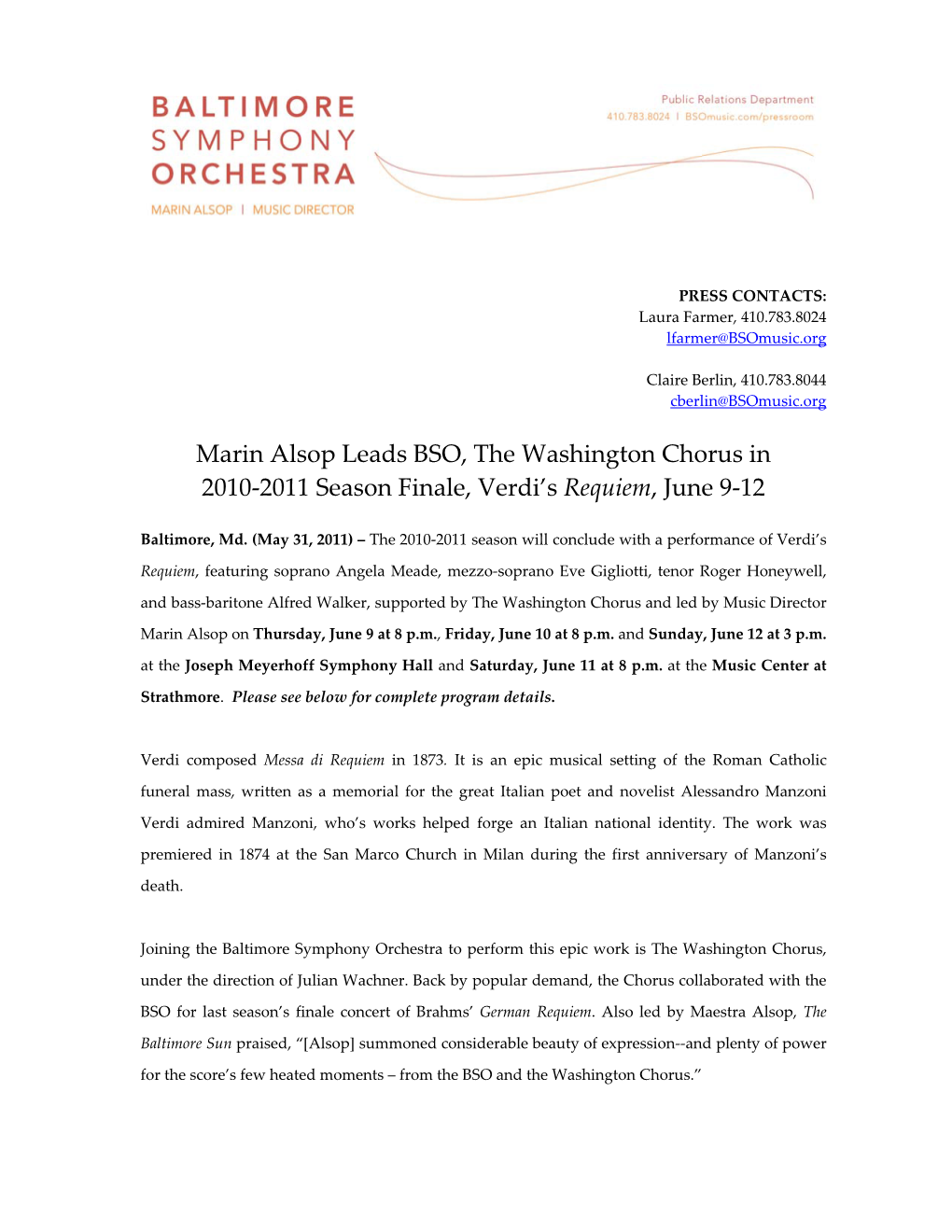 Marin Alsop Leads BSO, the Washington Chorus in 2010-2011