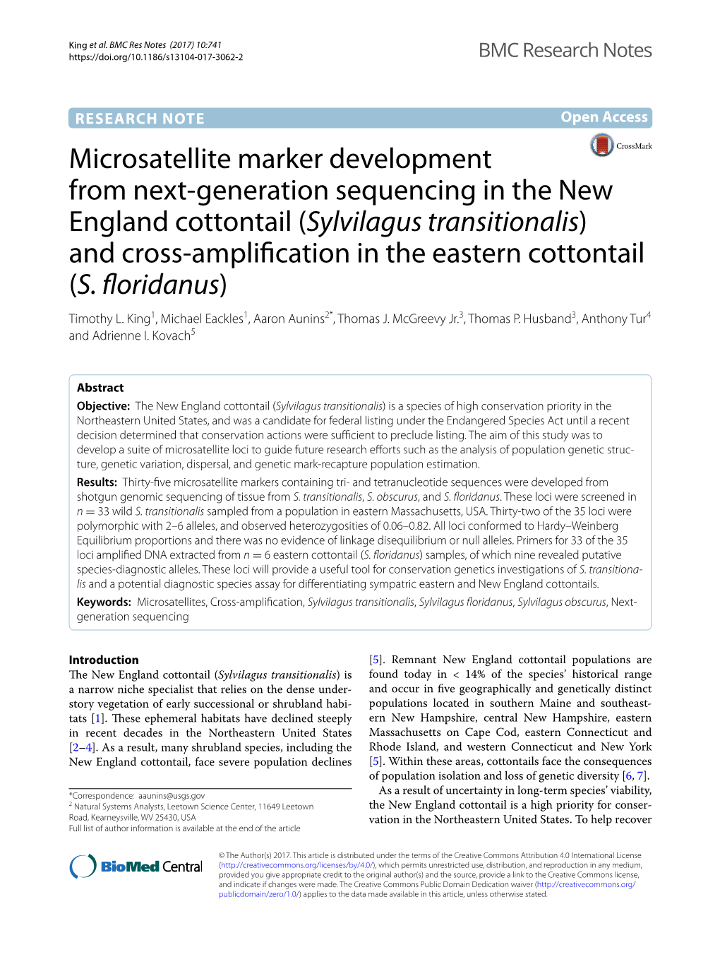 (Sylvilagus Transitionalis) and Cross‑Amplifcation in the Eastern Cottontail (S