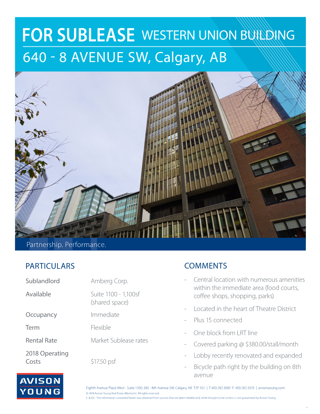 FOR SUBLEASE WESTERN UNION BUILDING 640 - 8 AVENUE SW, Calgary, AB