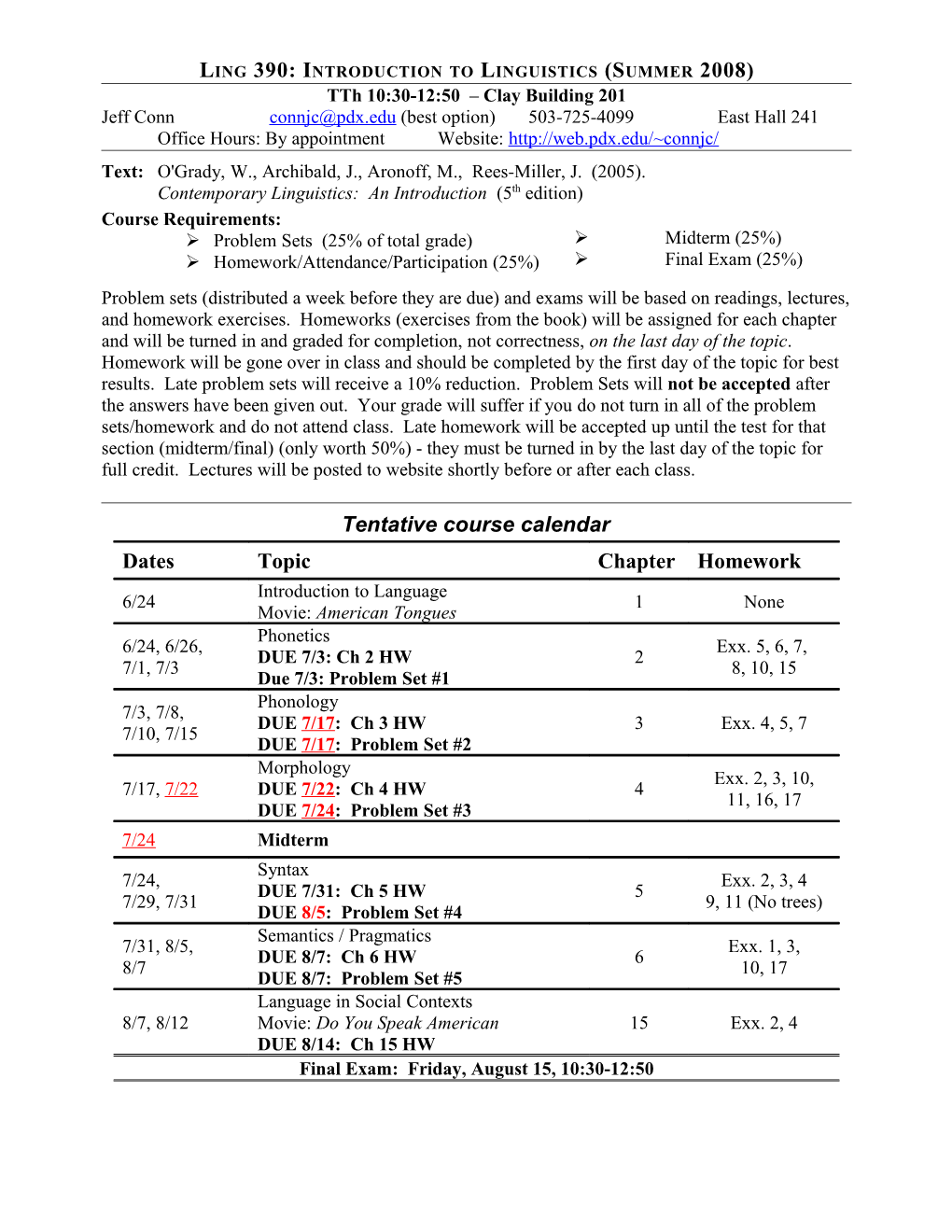 Syllabus for Ling 390 Summer 2008