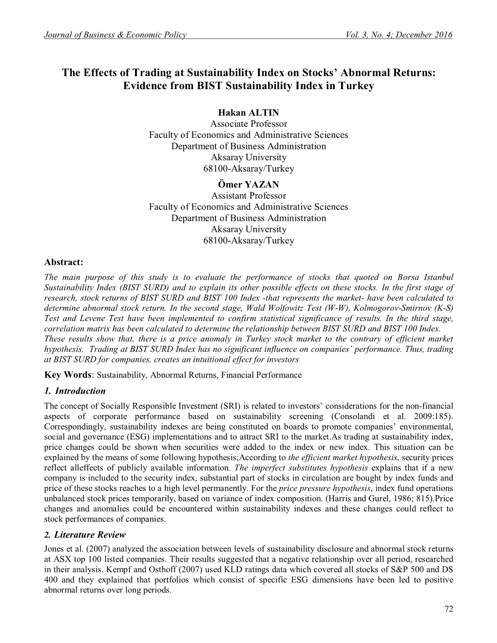 Evidence from BIST Sustainability Index in Turkey