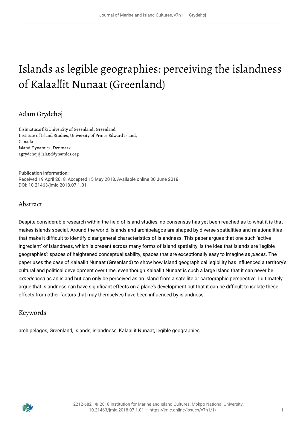 Perceiving the Islandness of Kalaallit Nunaat (Greenland)