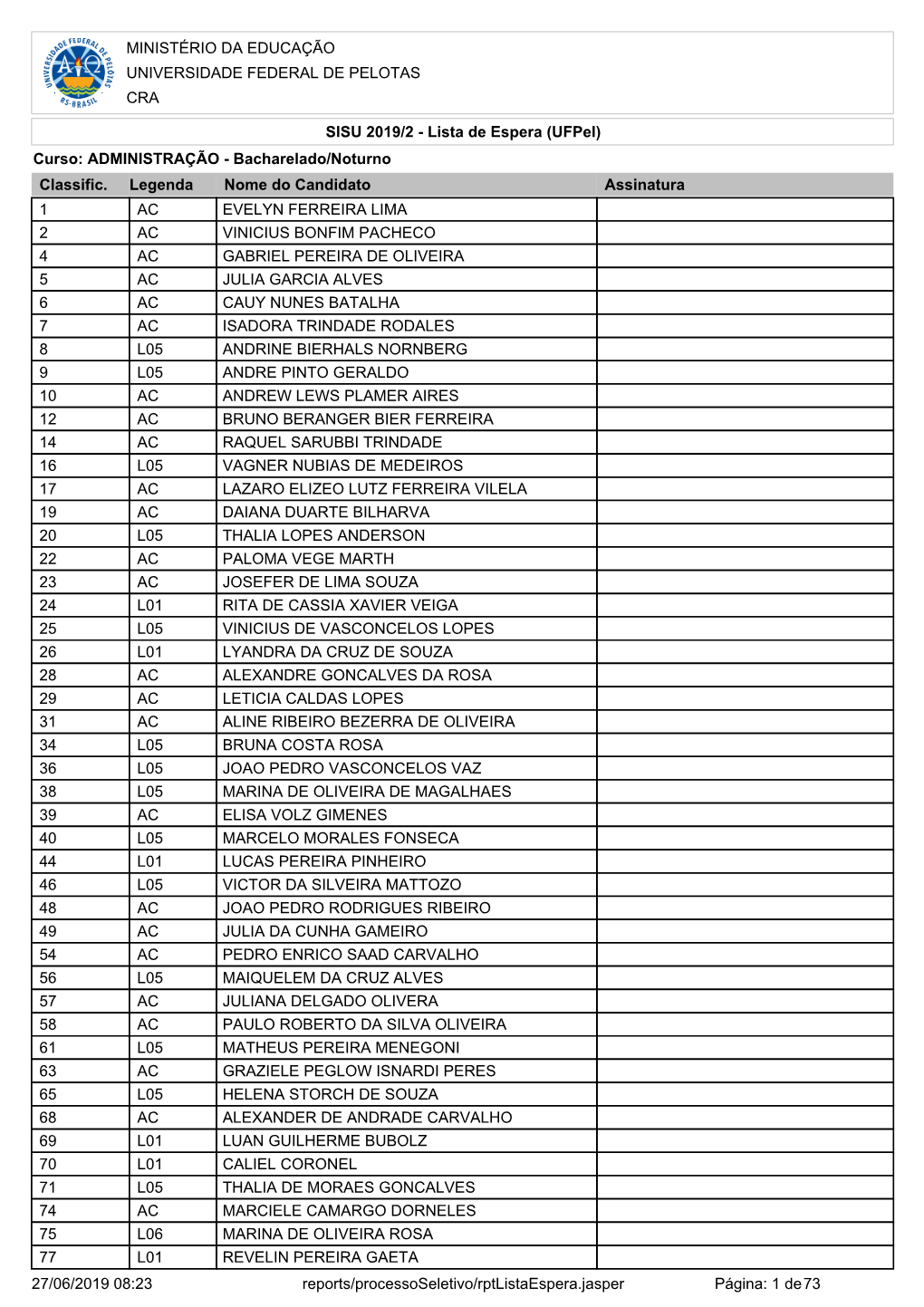 Ministério Da Educação Universidade Federal De Pelotas Cra Sisu 2019/2