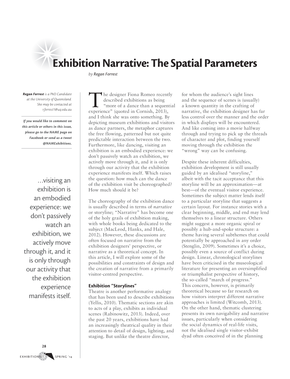 Exhibition Narrative: the Spatial Parameters by Regan Forrest
