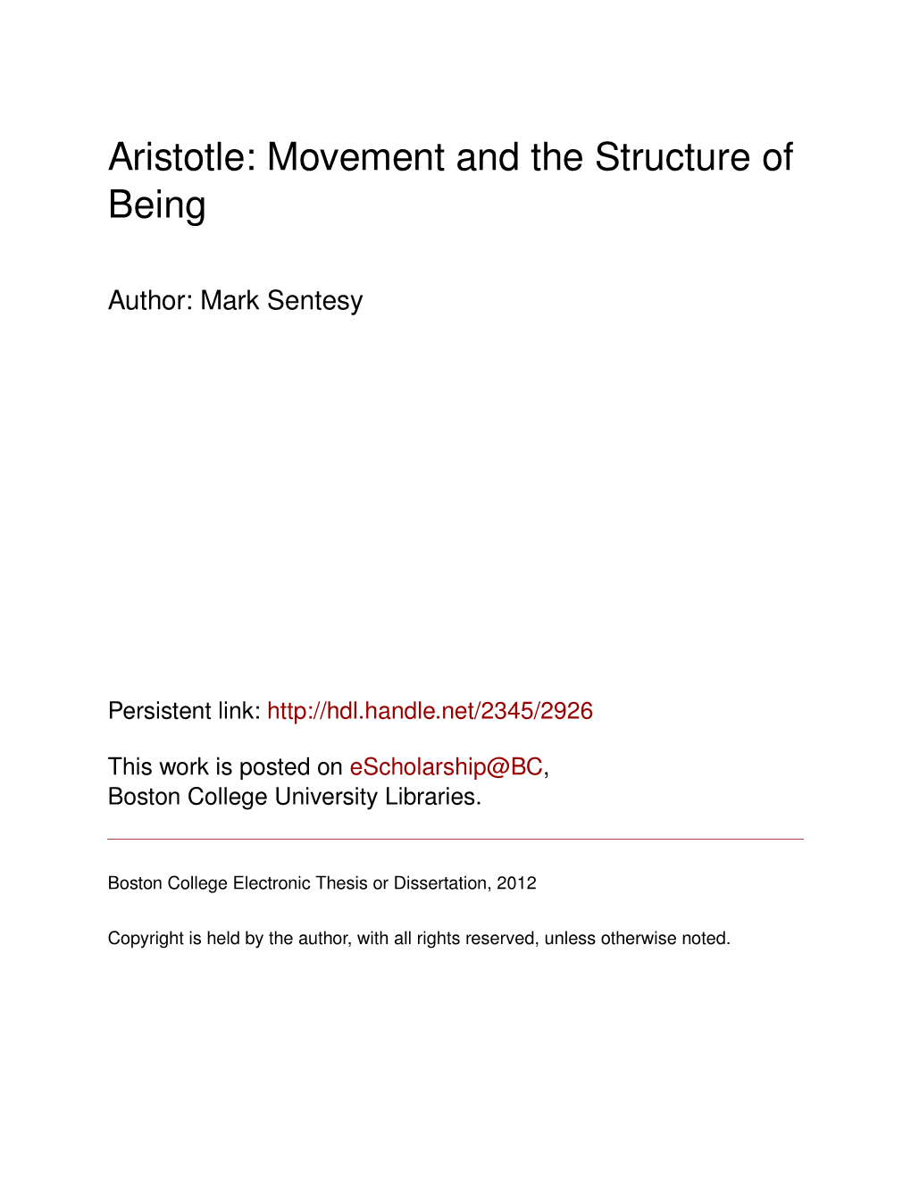 Aristotle: Movement and the Structure of Being