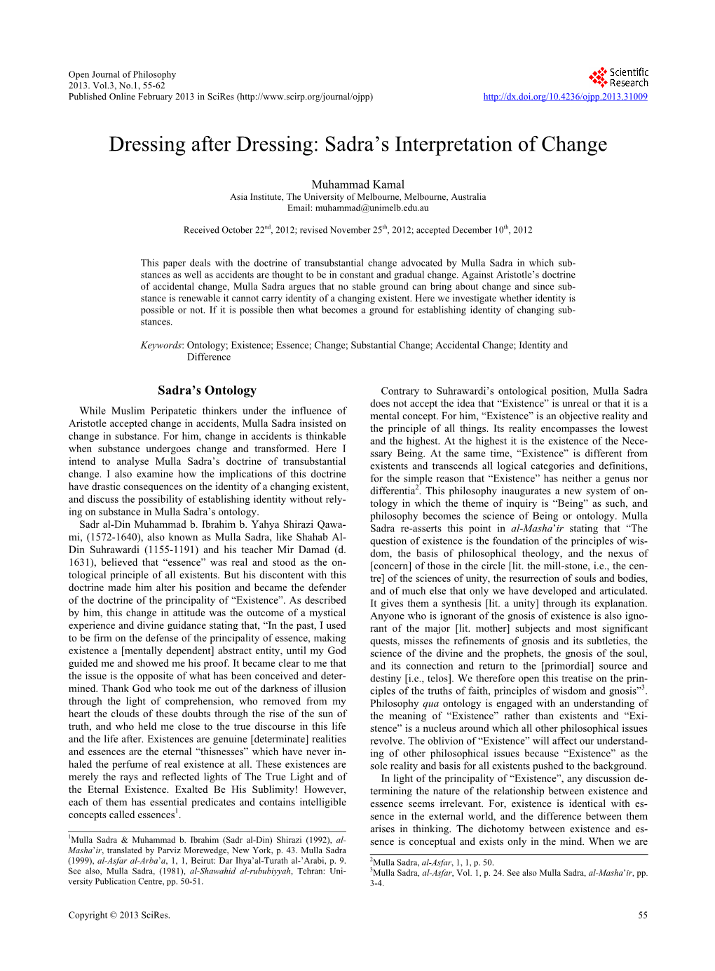 Sadra's Interpretation of Change