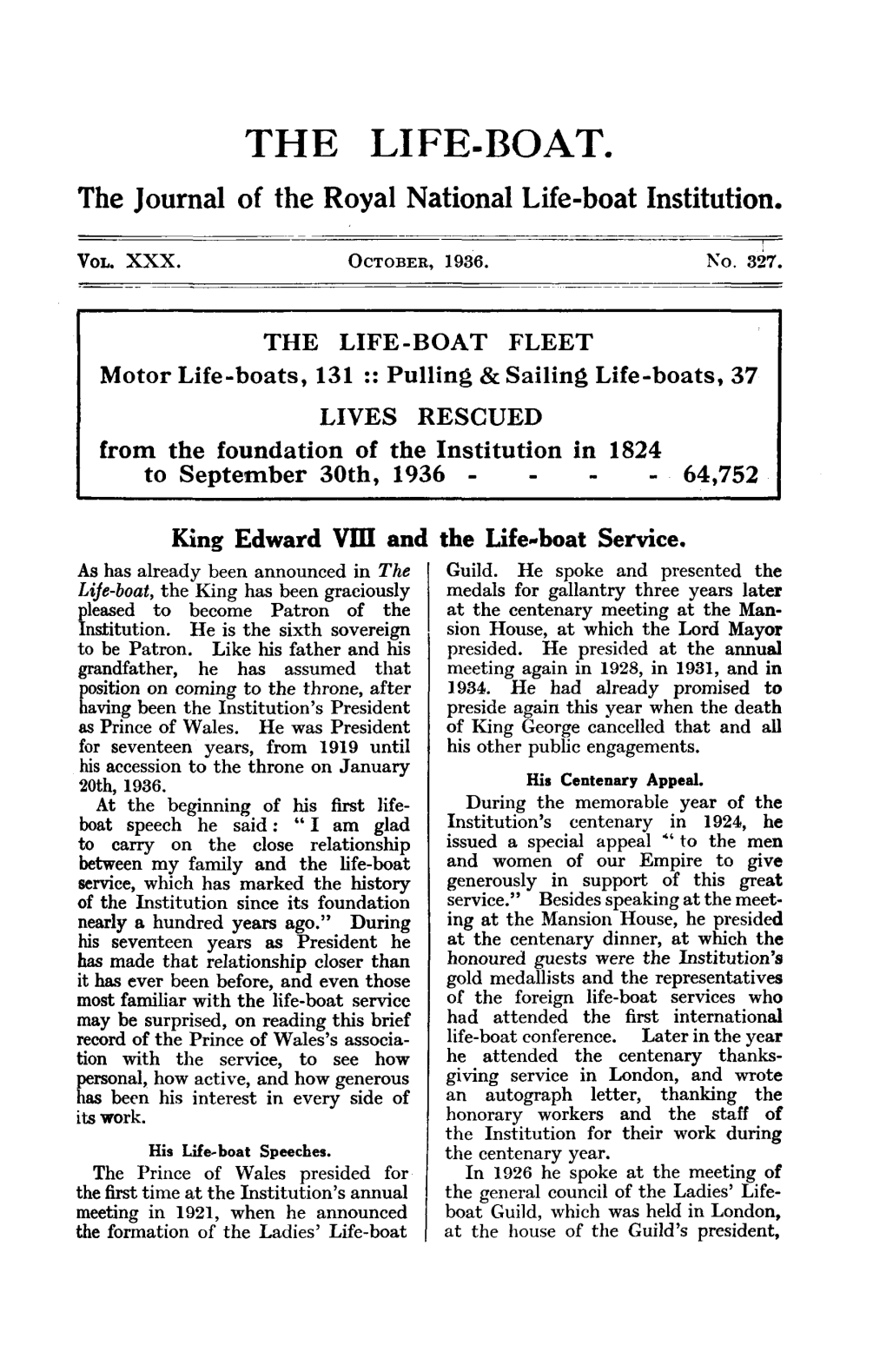 THE LIFE-BOAT. the Journal of the Royal National Life-Boat Institution