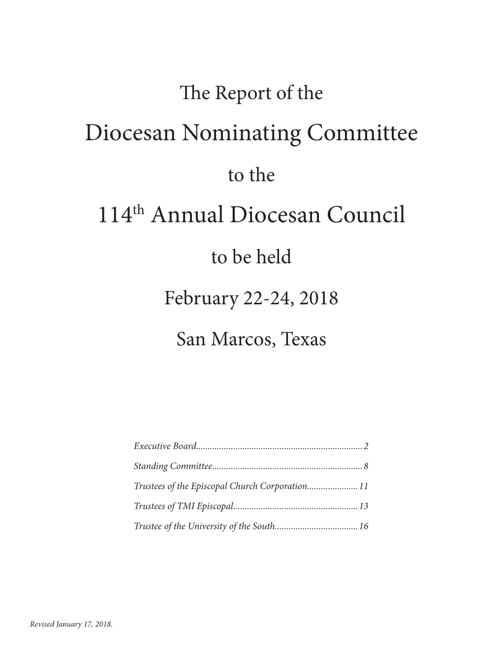 2018 Nominating Committee Report