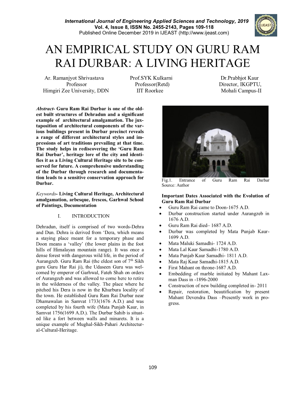 An Empirical Study on Guru Ram Rai Durbar: a Living Heritage