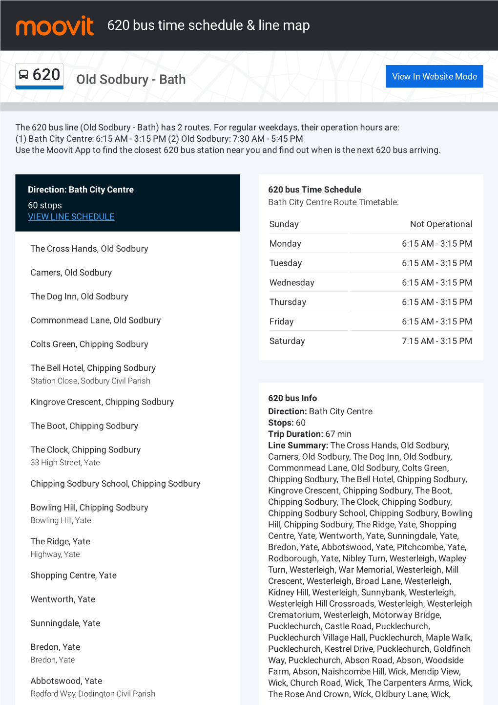 620 Bus Time Schedule & Line Route