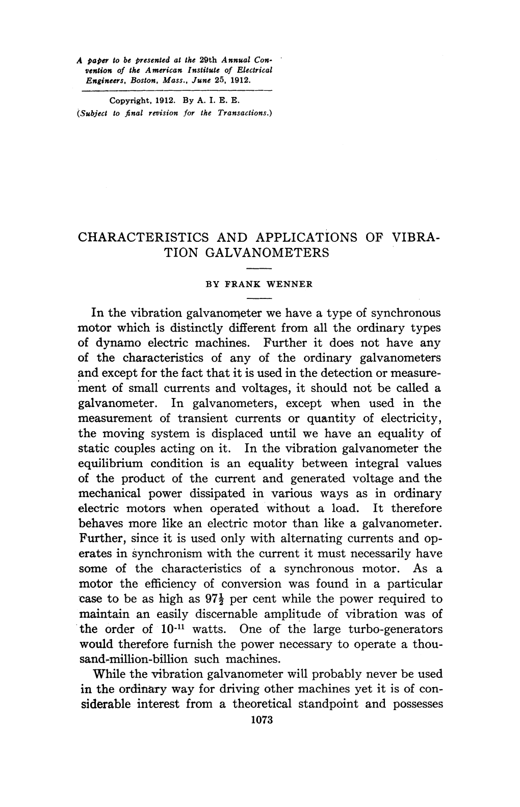 TION GALVANOMETERS in the Vibration Galvanorneter