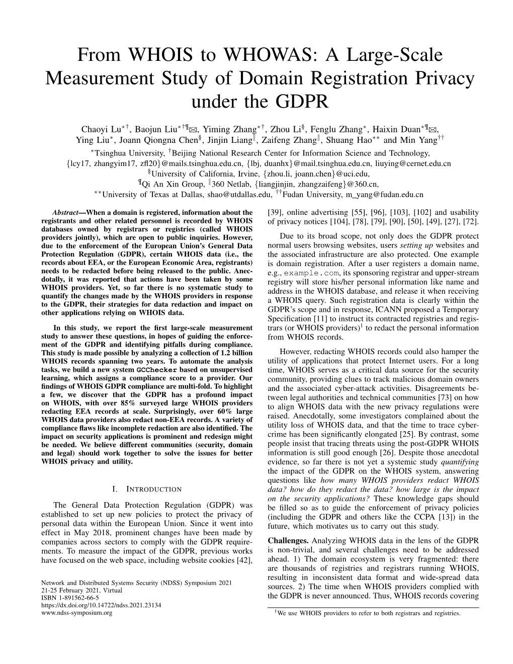 From WHOIS to WHOWAS: a Large-Scale Measurement Study of Domain Registration Privacy Under the GDPR