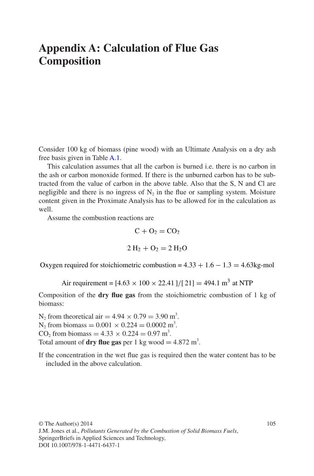 Appendix A: Calculation of Flue Gas Composition