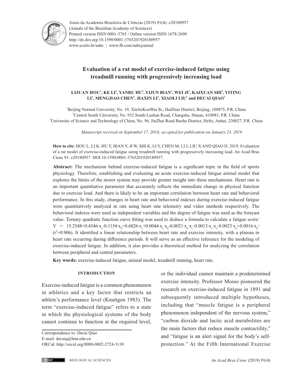 Evaluation of a Rat Model of Exercise-Induced Fatigue Using Treadmill Running with Progressively Increasing Load