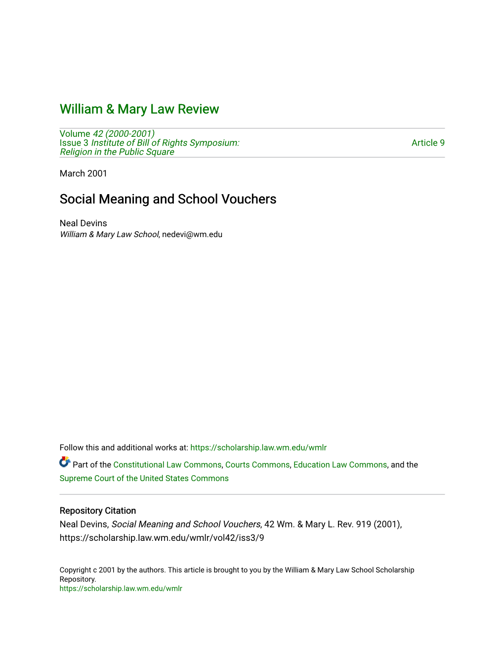 Social Meaning and School Vouchers