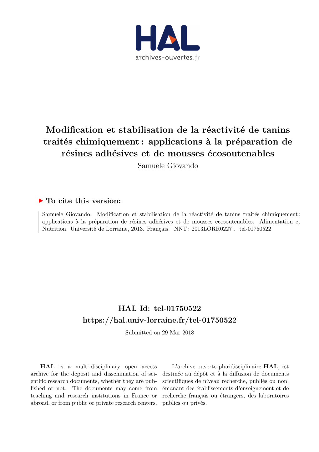 Modification Et Stabilisation De La Réactivité De